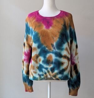 Young Fabulous & Broke Tie-Dye Multicolor Crewneck Heavy Cotton Knit Sweater